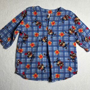 Vintage 1998 Warner Bros. Taz Tasmanian Devil Plaid Flannel Pajama Shirt Large